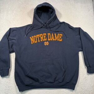 Y2K Vintage TSI Sportswear Notre Dame Hoodie Mens L Navy Blue‎ Pullover Boxy Fit